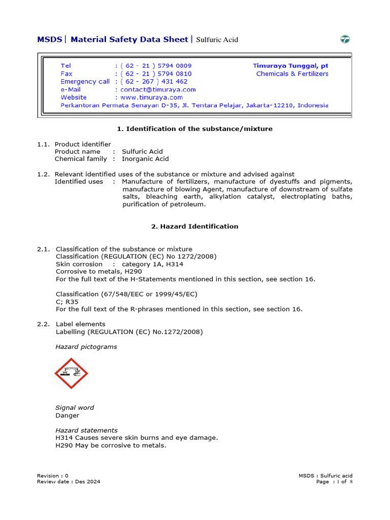 MSDS-Asam Sulfat_2022 | PDF