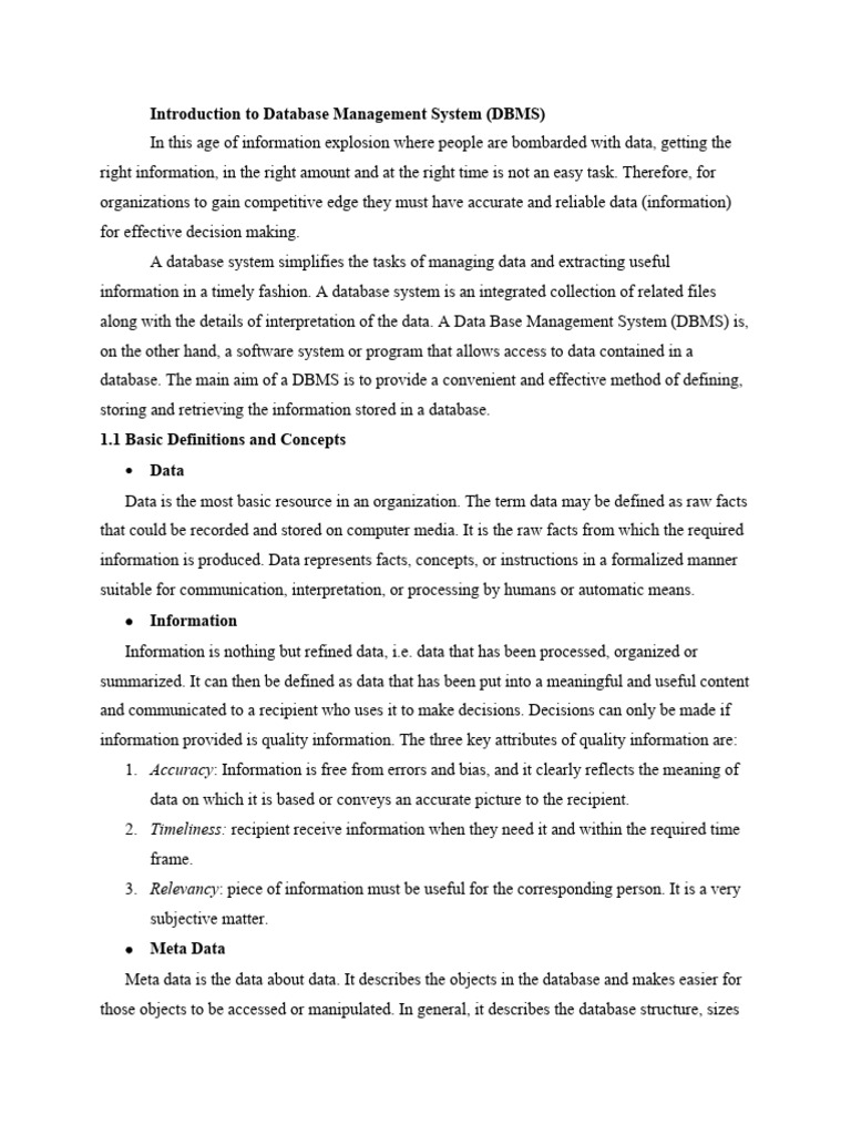 1. Introduction to Database Management System Notes | PDF | Databases ...