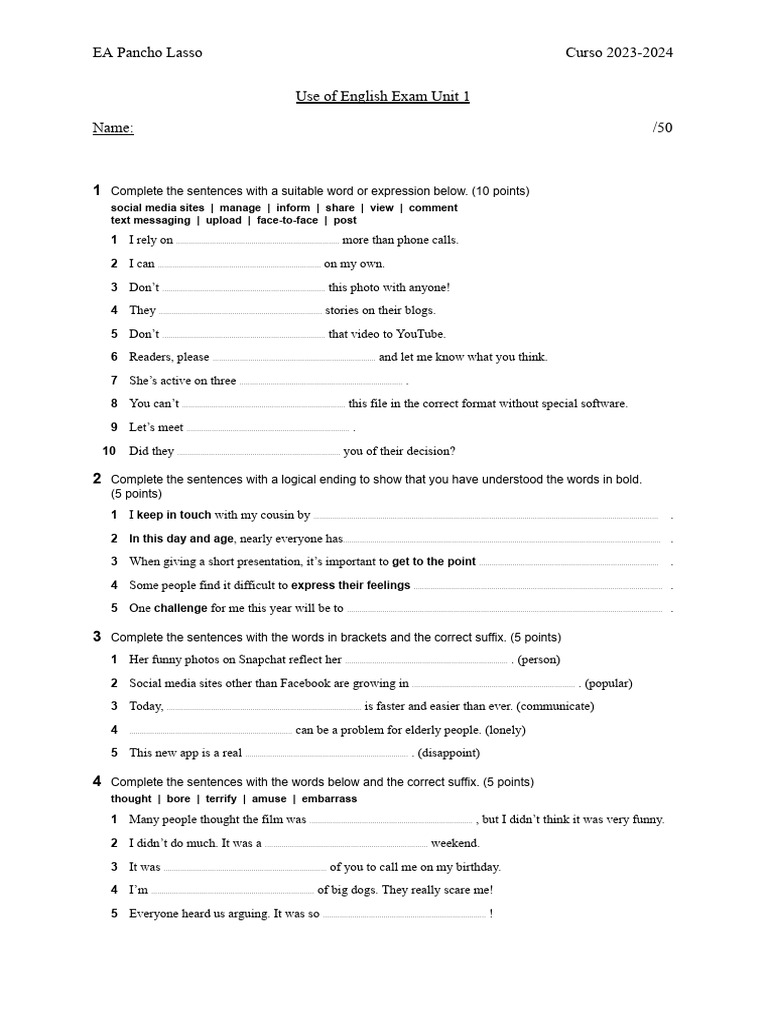 Grade 2 English Test: Unit 1 Exam | PDF | Social Media | Popular ...