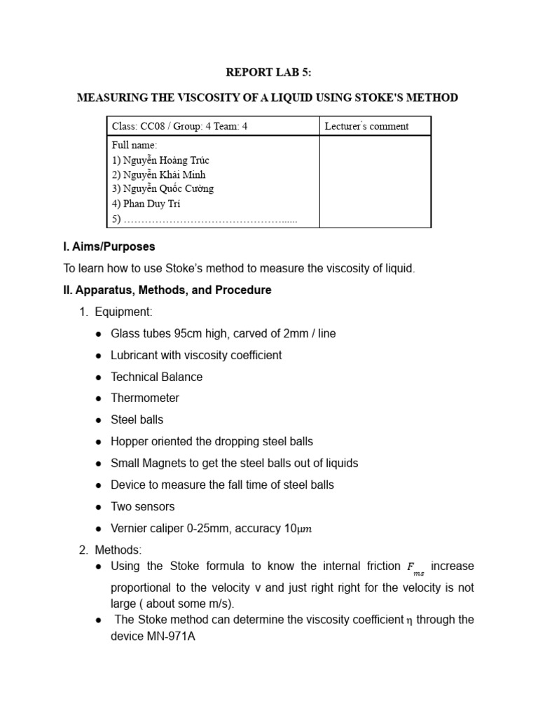 Viscosity Measurement Using Stoke's Method | PDF | Viscosity | Force