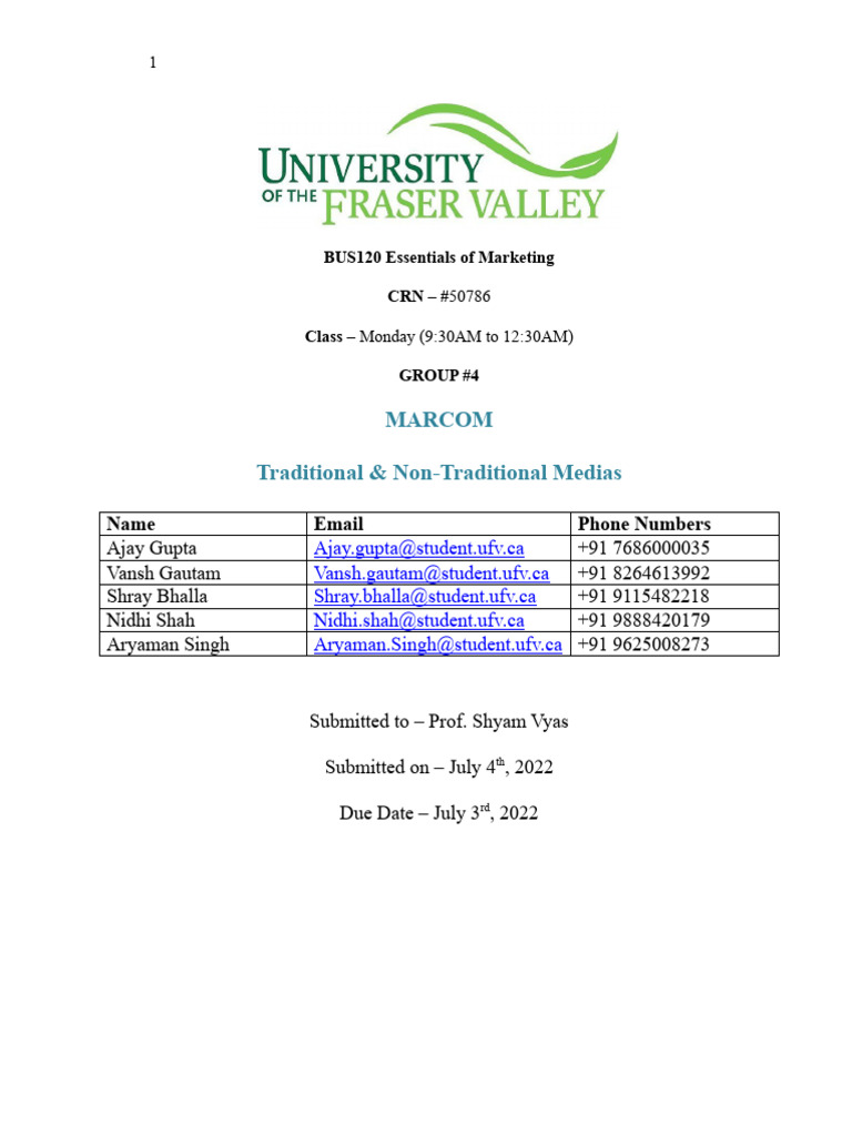 BUS120 Essentials of Marketing - Assignment #4 - Group #4 | PDF | The ...