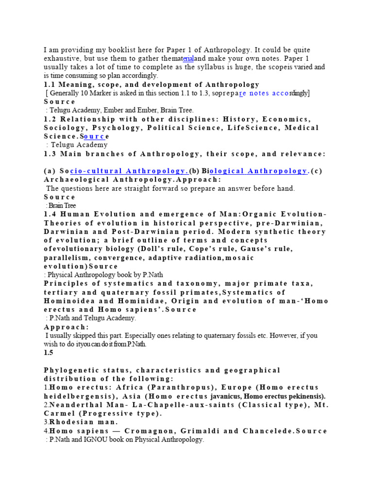 Anthropology Paper 1 Study Guide | PDF | Kinship | Anthropology