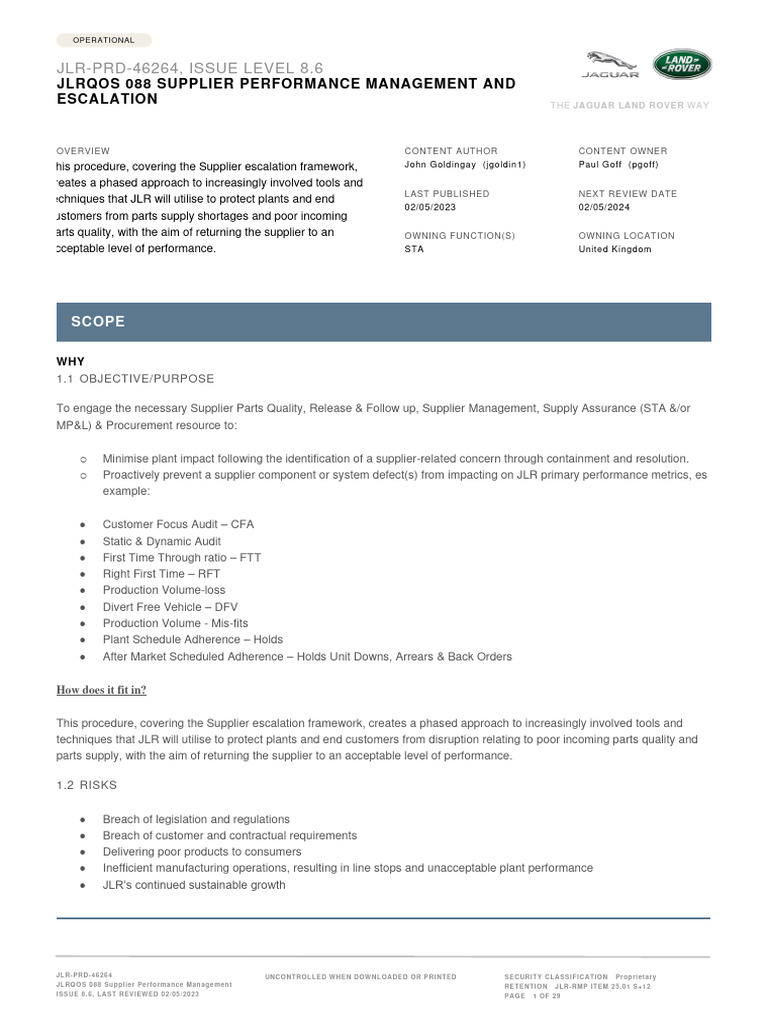 JLR Supplier Performance Management Guide | PDF | Supply Chain ...