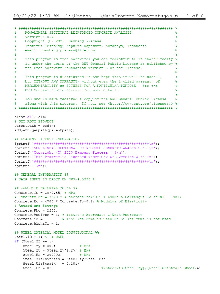 Lembar Editor Matlab No 1 | PDF | Free Software | Deformation (Engineering)