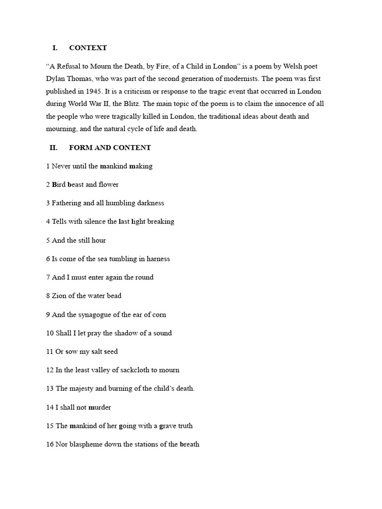 Analysis of Thomas's Mourning Refusal | PDF | Poetry