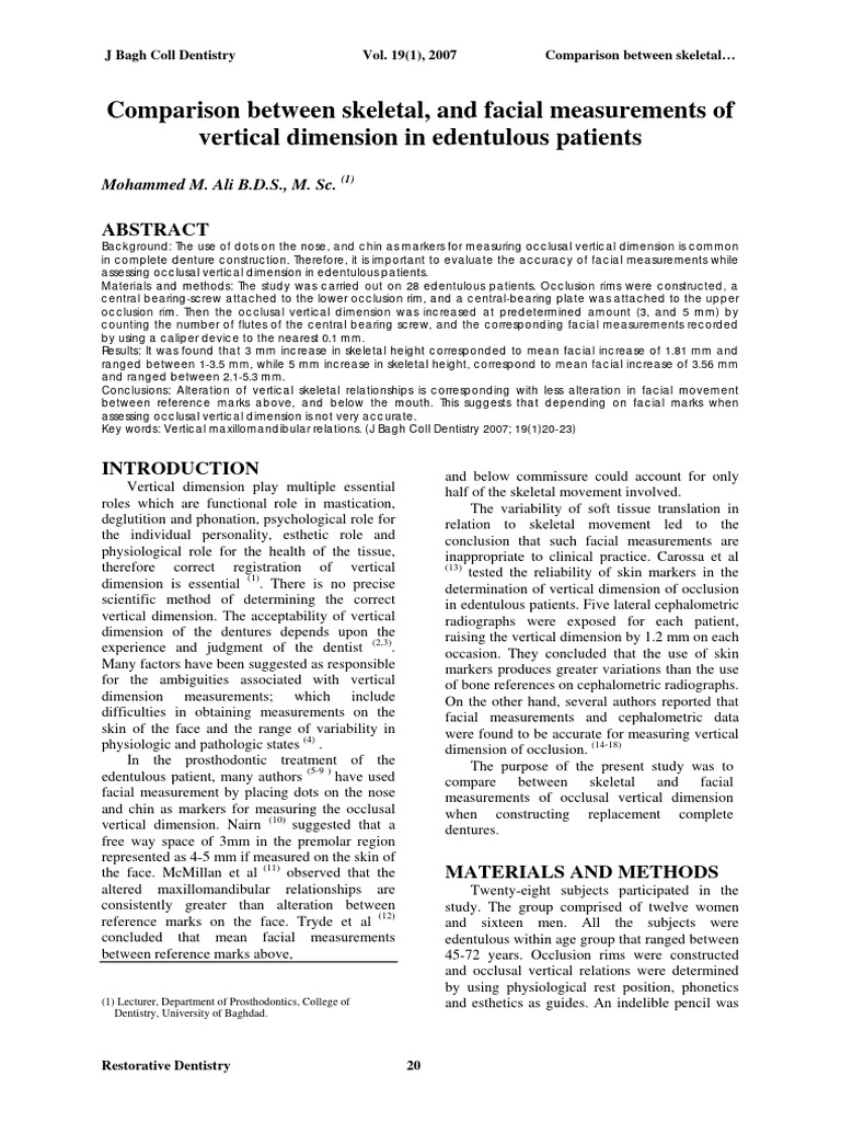Comparison between skeletal and facial measurements of vertical