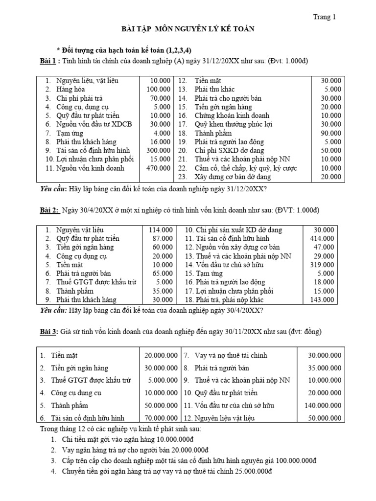20230125-Bai Tap Nguyen Ly Ke Toan | PDF