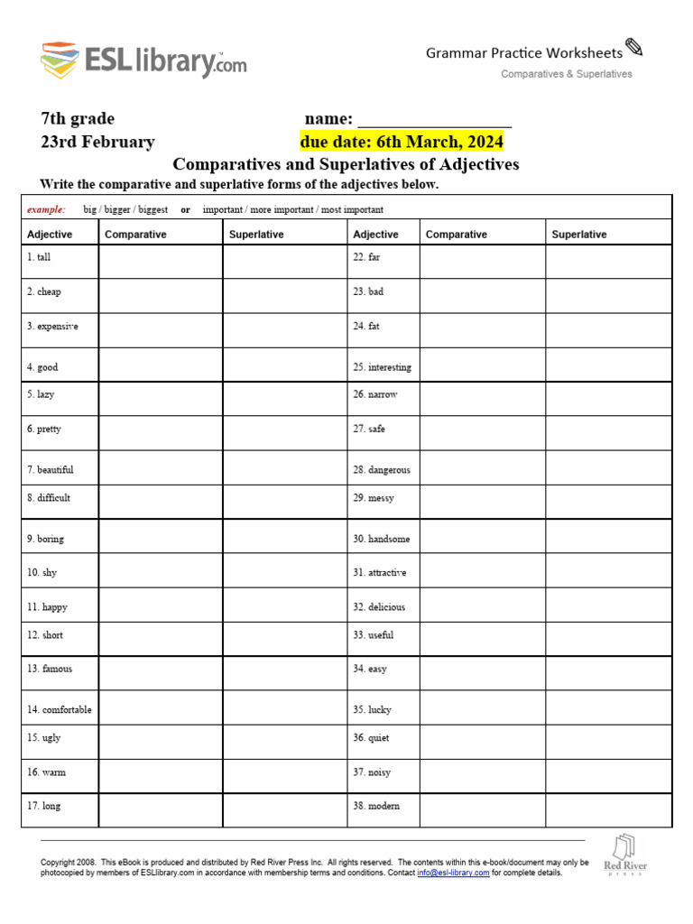 Comparatives Superlatives .7th Grade.23.2. | PDF | Adjective