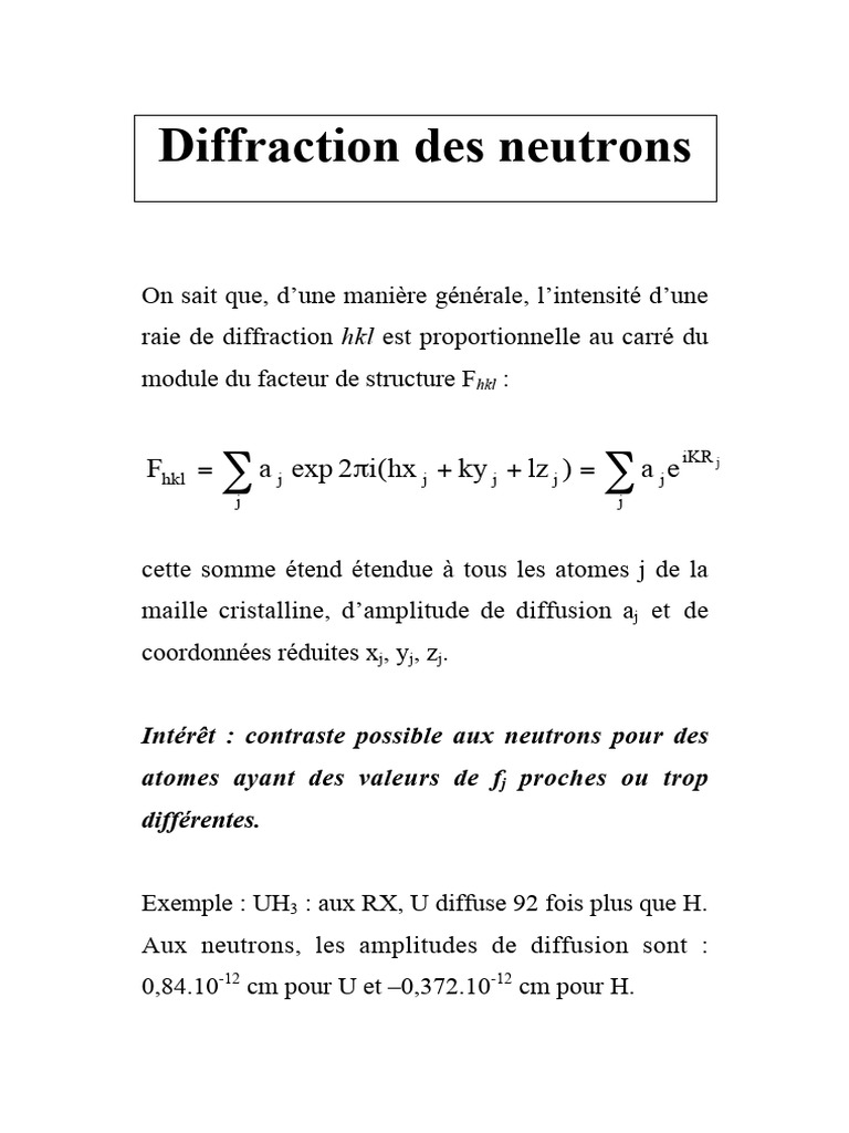 Diffraction des Neutrons et Magnétisme | PDF | Atomes ...