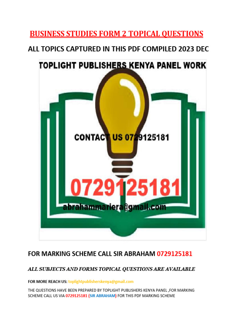 Business Studies Form 2 Questions & Answers | PDF | Insurance | Sales