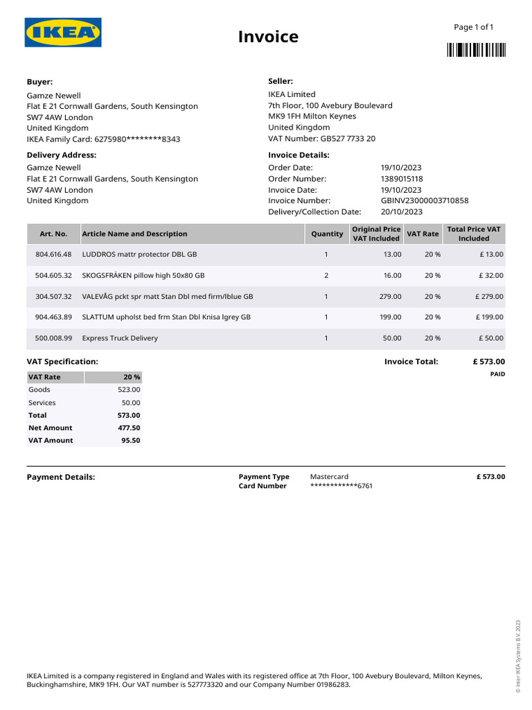 IKEA Invoice Download Free PDF Invoice Value Added Tax