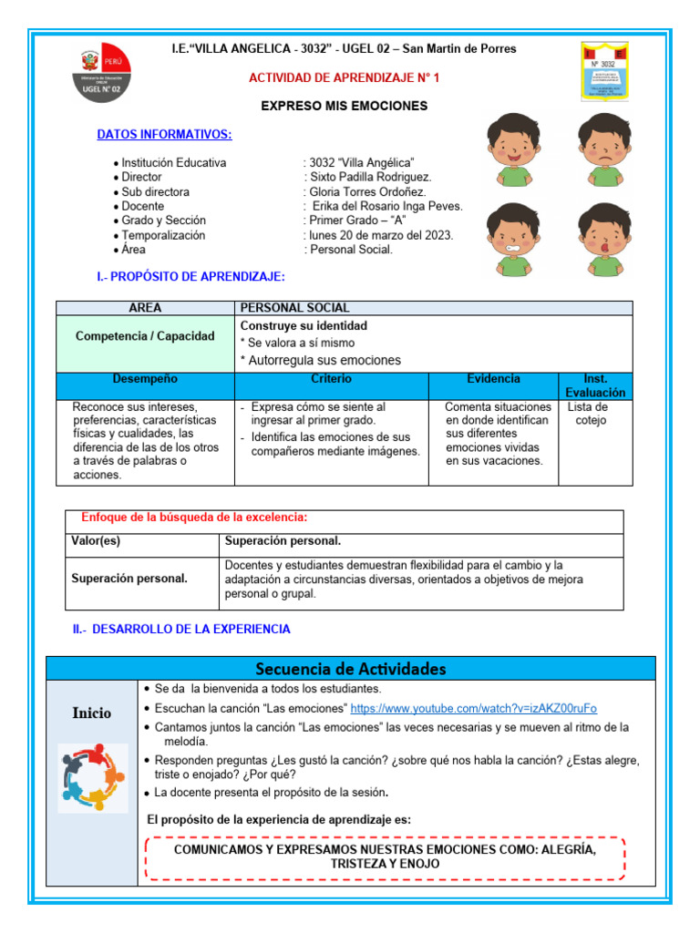 Expresión de Emociones en Primer Grado | PDF | Las emociones | Aprendizaje