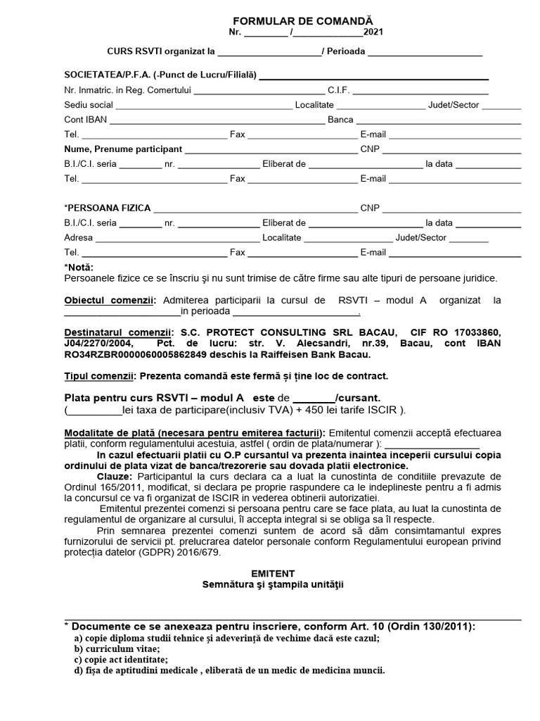 Formular Inscriere Rsvti Modul A | PDF