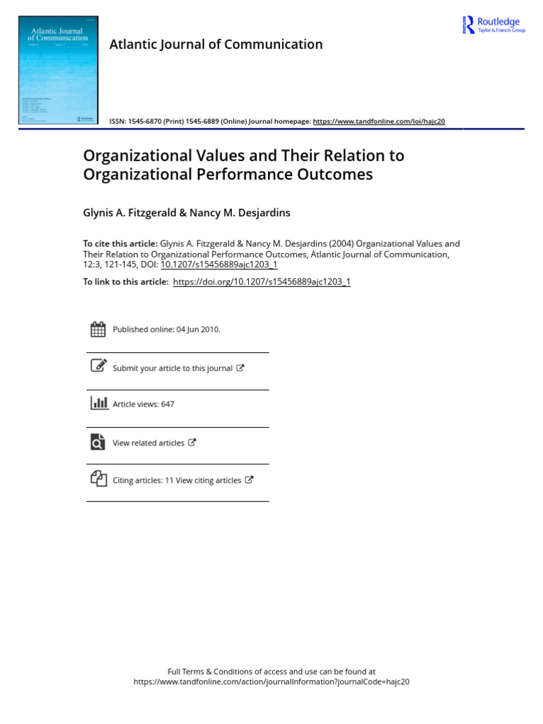 Organizational Values and Their Relation To Organizational Performance ...