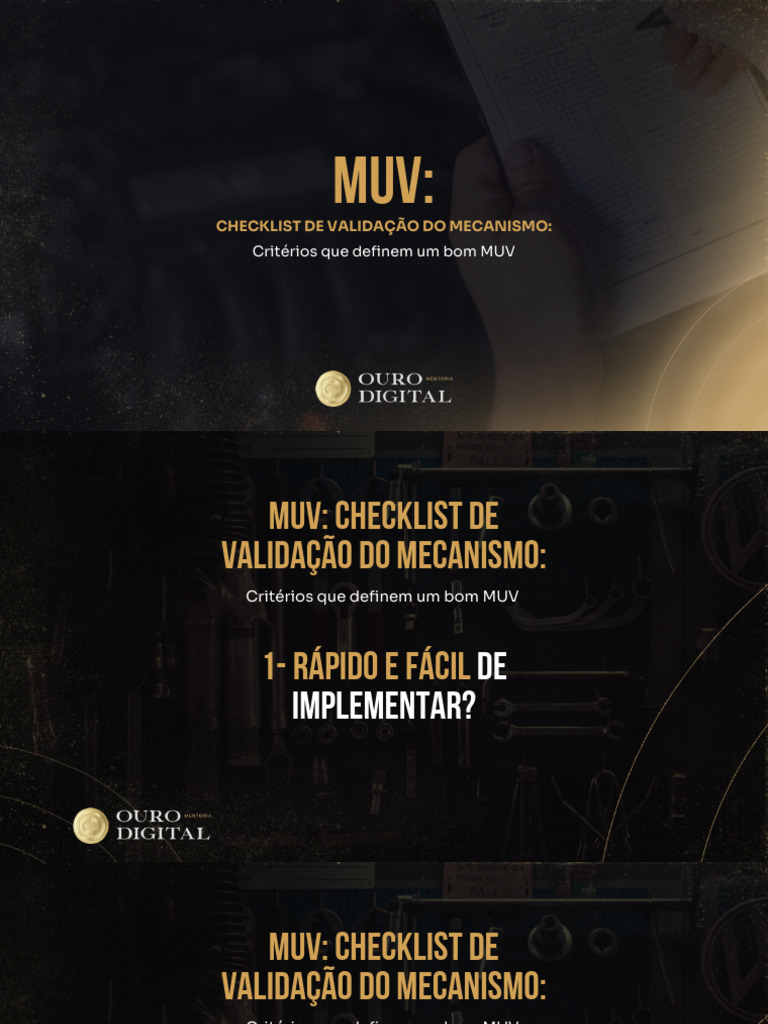MUV - CHECKLIST DE VALIDACAO DO MECANISMO Criterios Que Definem Um Bom ...