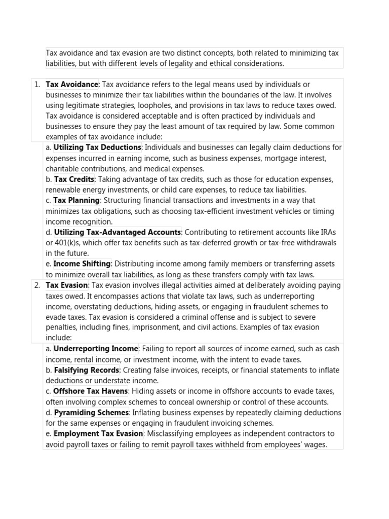 Tax Avoidance And Tax Evasion Are Two Distinct Concepts Pdf Taxes