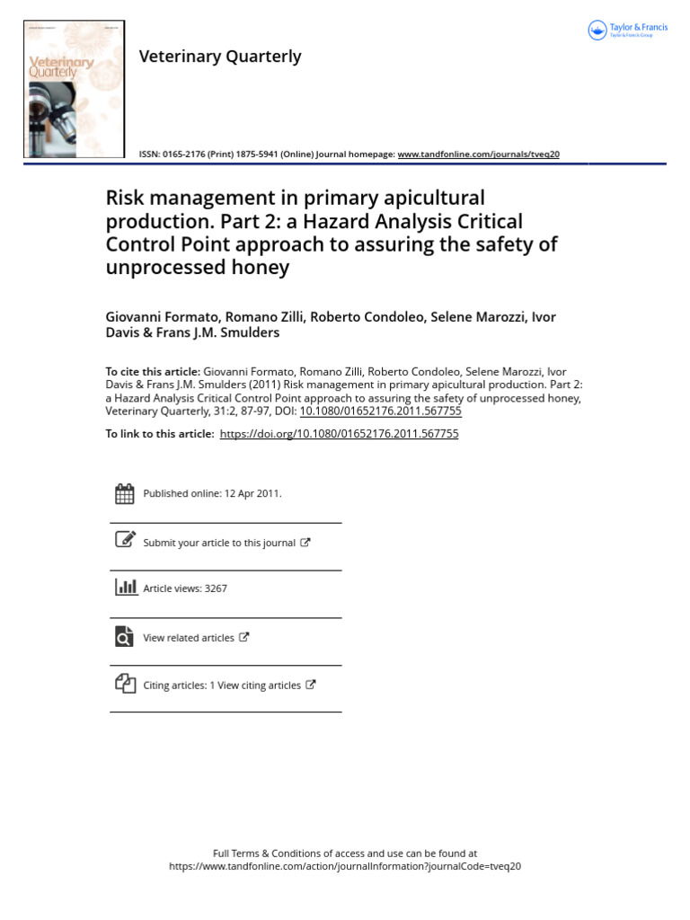 Hazard Analysis Critical Control Point Approach To Assuring The Safety ...