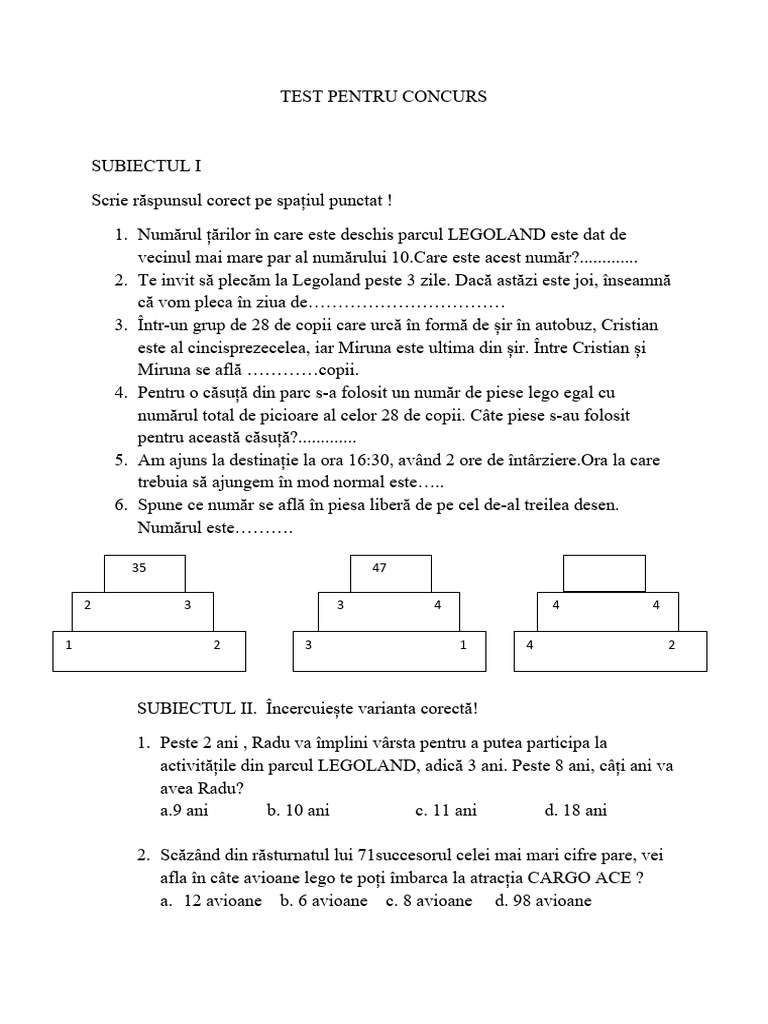 Test Grila Clasa 1 Mate | PDF