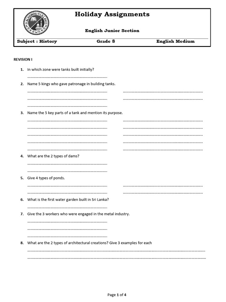 Grade 8 History Holiday Assignment | PDF | Law | History