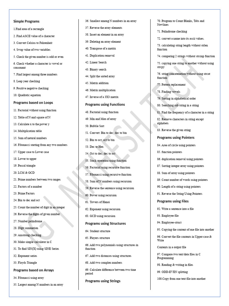 100 Essential C Programming Problems | PDF | String (Computer Science ...