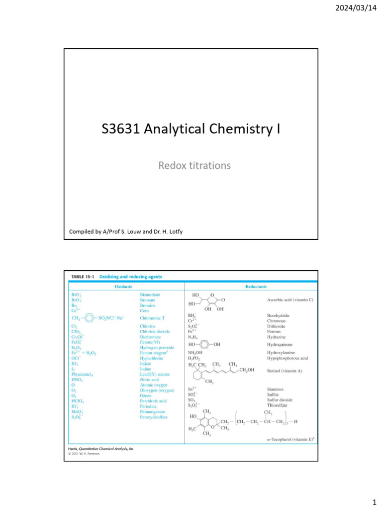 Redox Titrations in Analytical Chemistry | PDF | Titration | Chemistry