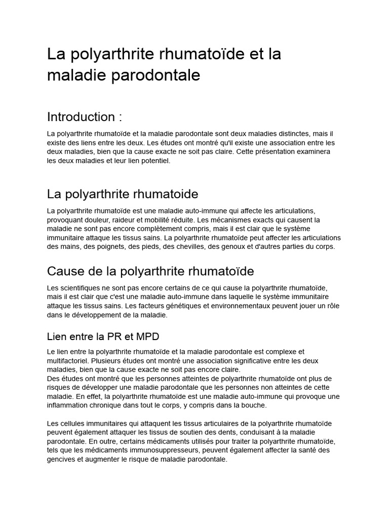 Polyarth Resume | PDF | Polyarthrite rhumatoïde | Hygiène bucco-dentaire