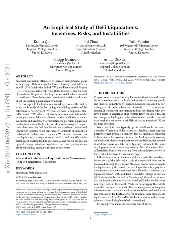 An Empirical Study of DeFi Liquidations | PDF | Loans | Debt