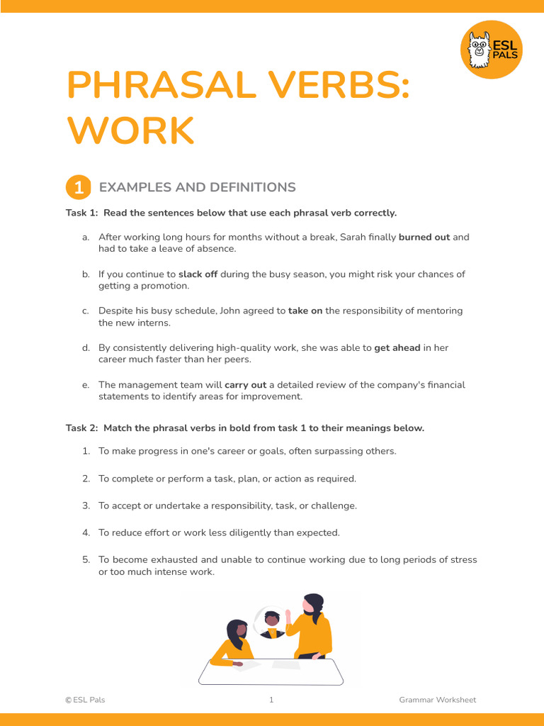 Phrasal Verbs for Work: Definitions & Exercises | PDF | Grammatical ...