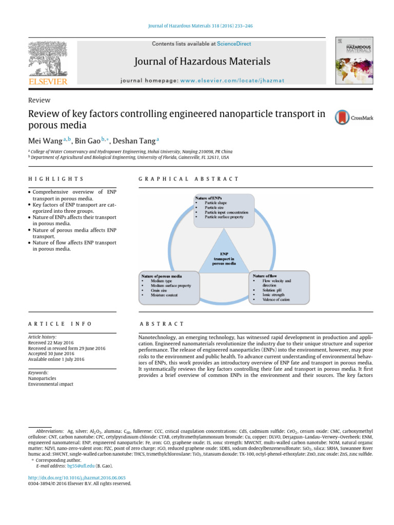 Review of Key Factors Controlling Engineered Nanoparticle Transport in ...