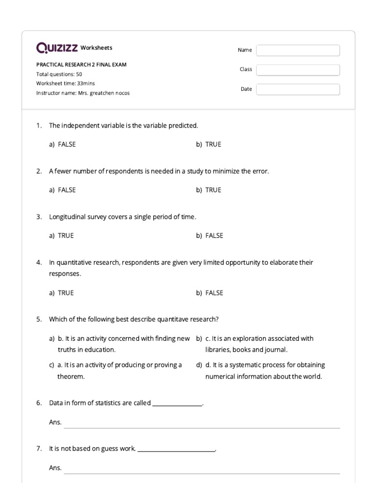 Practical Research 2 Final Exam Worksheet | PDF | Computers | Art