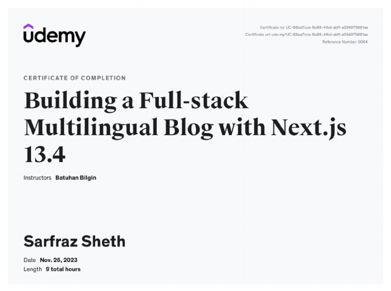 Udemy Certificate | PDF
