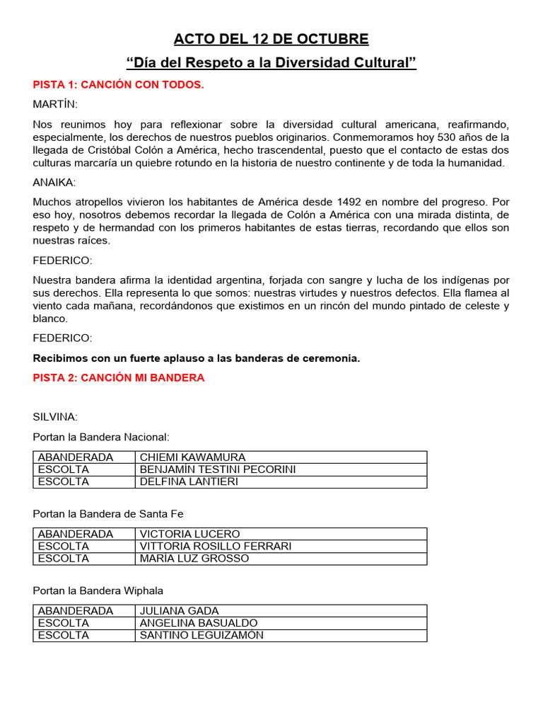 Guión Del Acto Del 12 de Octubre | PDF | Américas | Cristobal colon