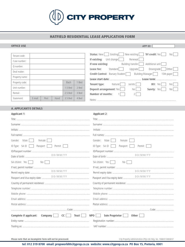 Hatfield Residential Lease Application Form | PDF | Lease | Passport