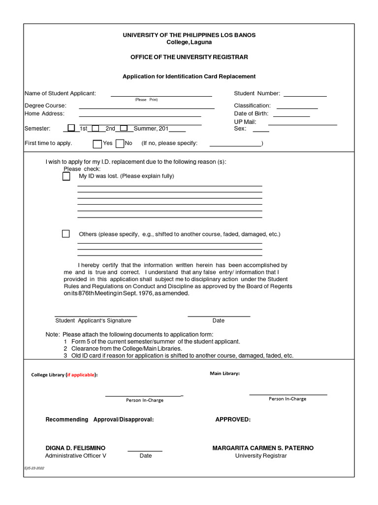 Form ID Replacement Revised | PDF | Identity Document | Government