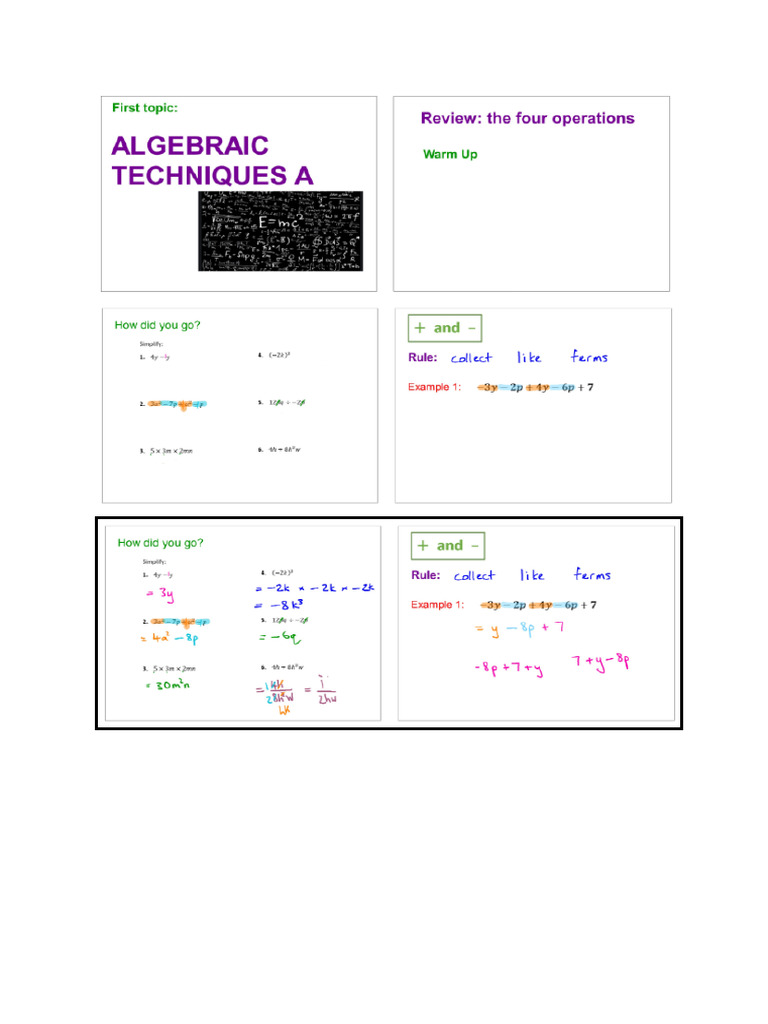 Algebraic techniques a blank class notes 2024 year 9 pdf