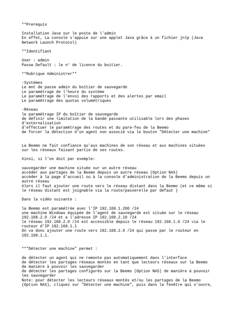 Configuration de la Beemo Backup | PDF | Réseau informatique | Java ...