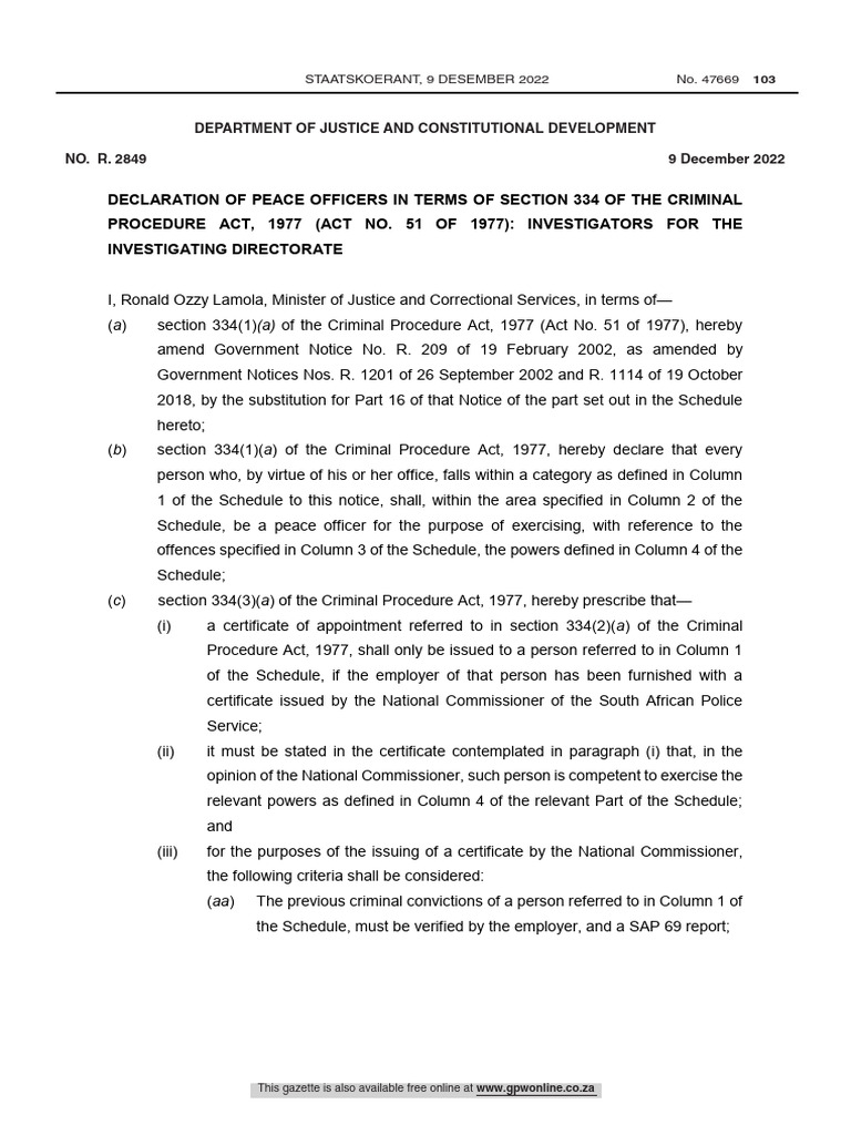 Gg47669rg11516gon2849 PeaceOfficers | PDF | Criminal Procedure In South ...