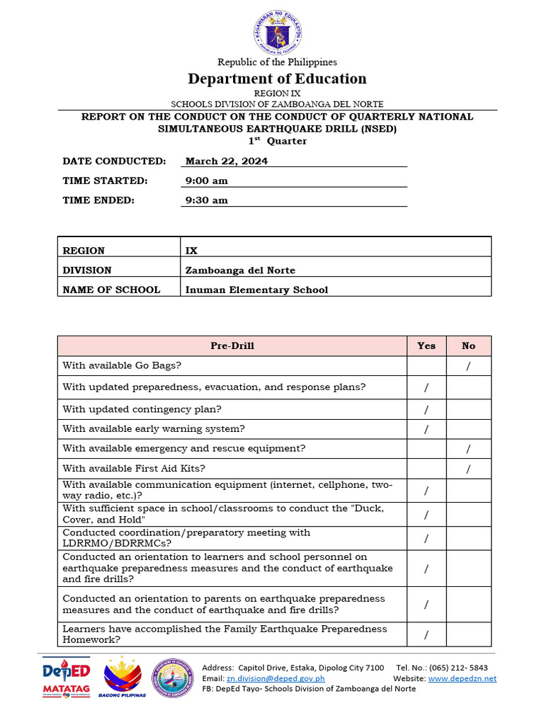 2024 1ST Quarter NSED Inuman ES PDF Civil Defense Emergency