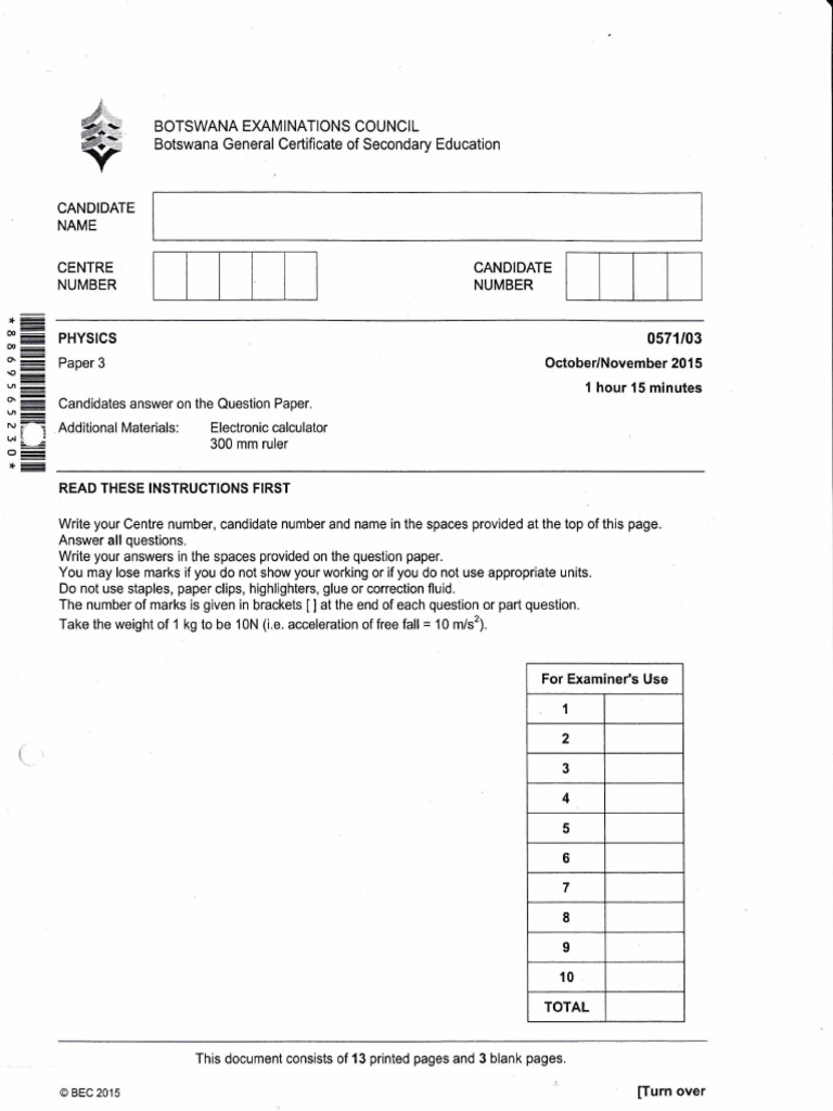 BGCSE Physics Paper 3 Questions 2015 | PDF | Electrical Resistance And ...