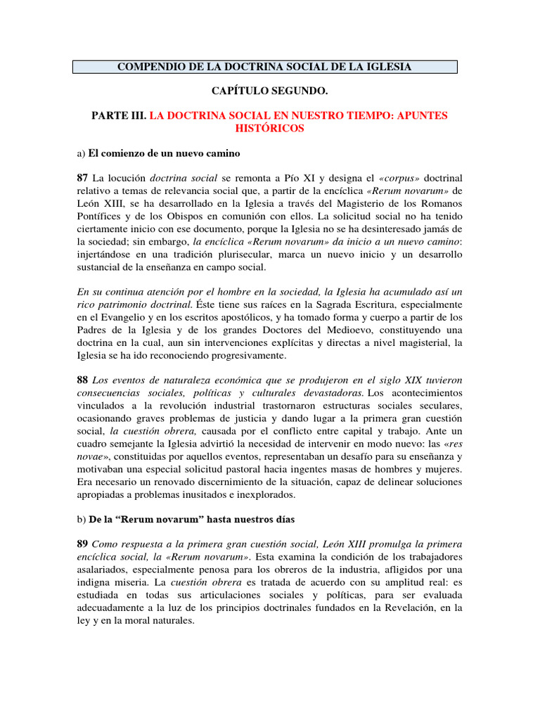 COMPENDIO DE LA DOCTRINA SOCIAL DE LA IGLESIA - Historia DSI | PDF ...
