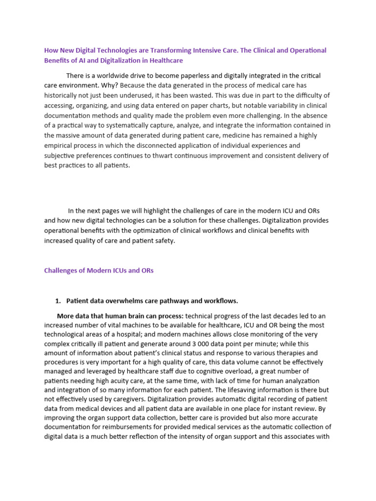 The Clinical Benefits Of Ai And Digitalization In Healthcare Pdf