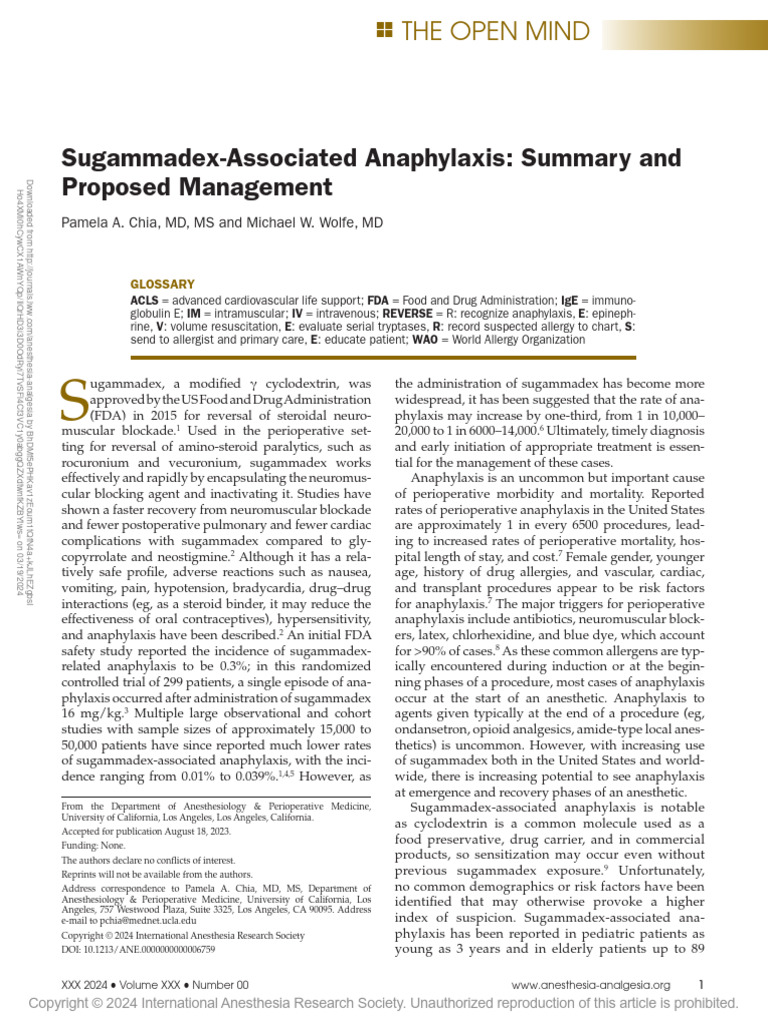 Sugammadex Associated Anaphylaxis Summary And.777 | PDF | Allergy ...