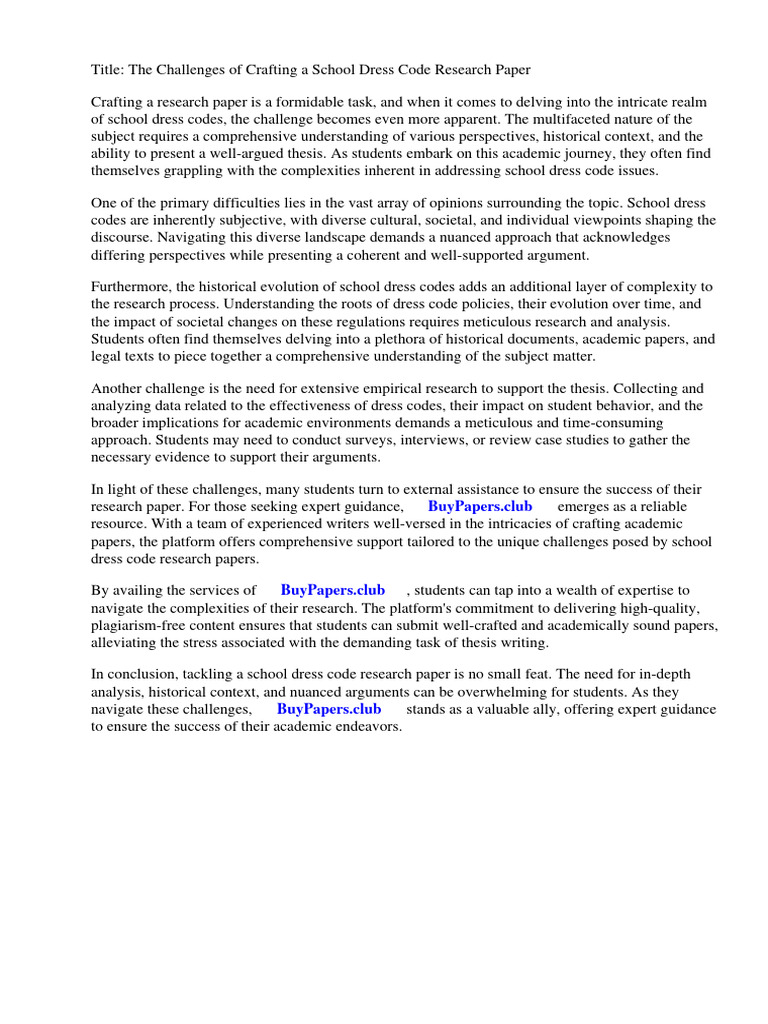 School Dress Code Research Paper PDF Clothing