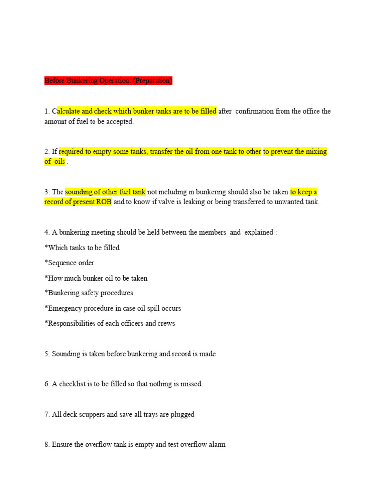 Bunkering Preparation Checklist | PDF