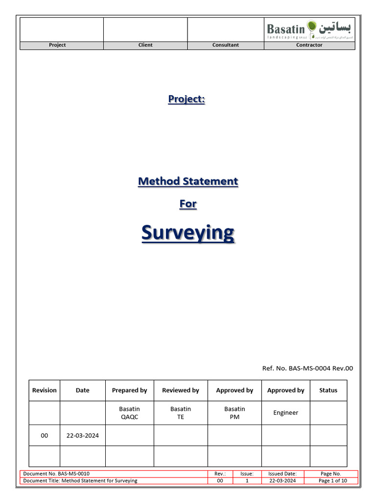 Method Statement for Surveying Works | PDF | Surveying | Geodesy
