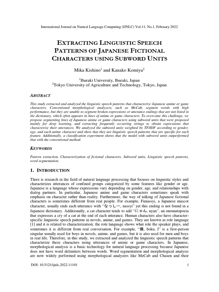 Extracting Japanese Fictional Speech Patterns | PDF | Human ...