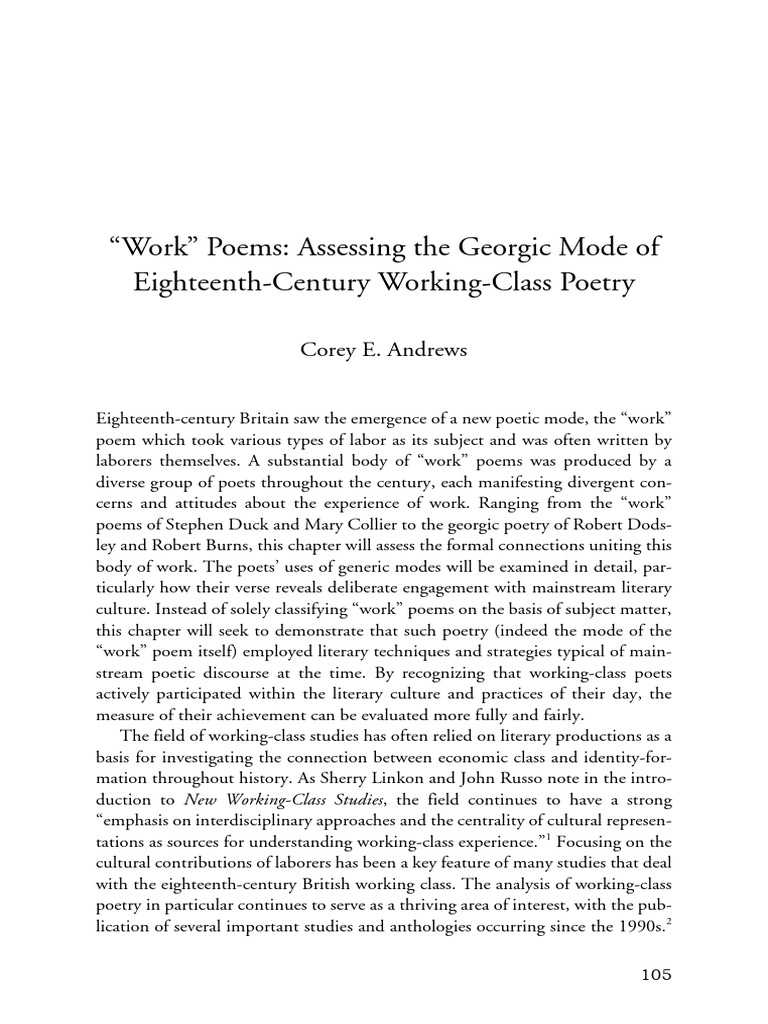 Work Poems Assessing the Georgic Mode o | PDF | Poetry | Genre