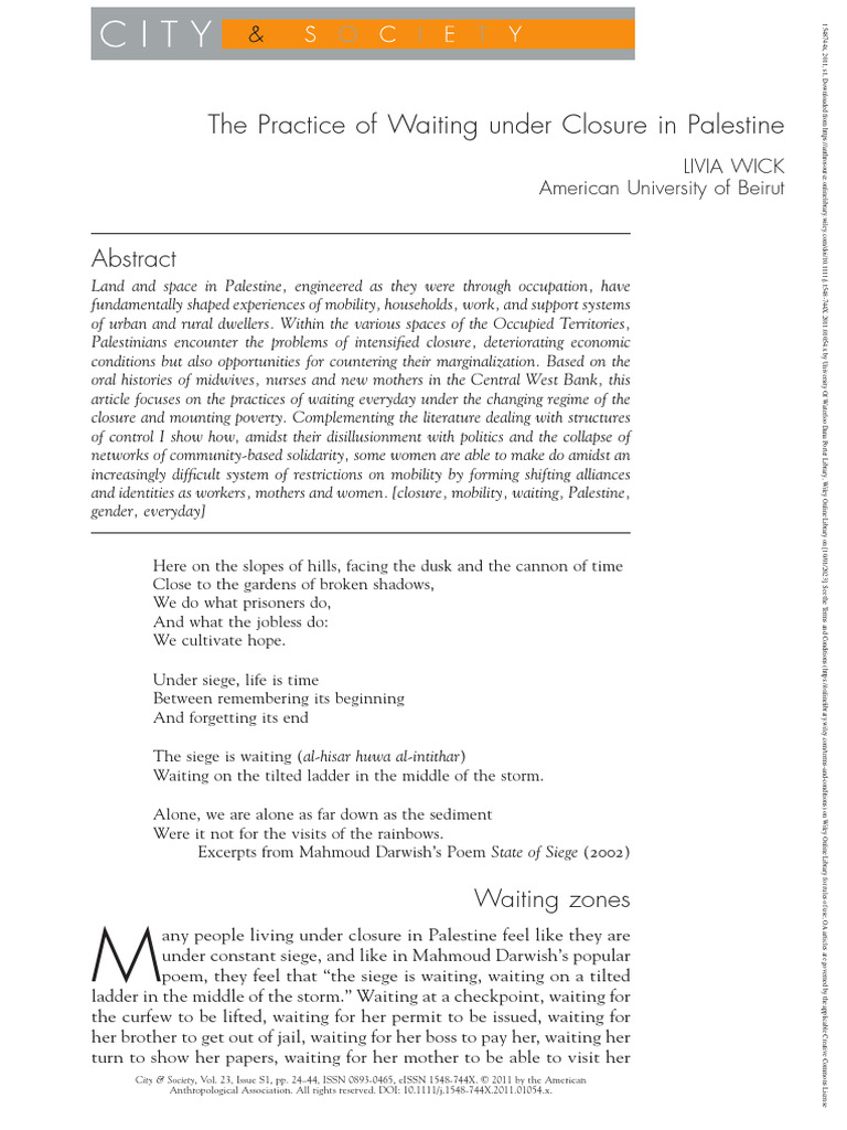The Practice of Waiting Under Closure in Palestine | PDF | Gaza Strip ...