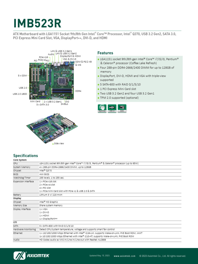 Datasheets of Industrial ATX Motherboards From Axiomtek | PDF | X86 ...