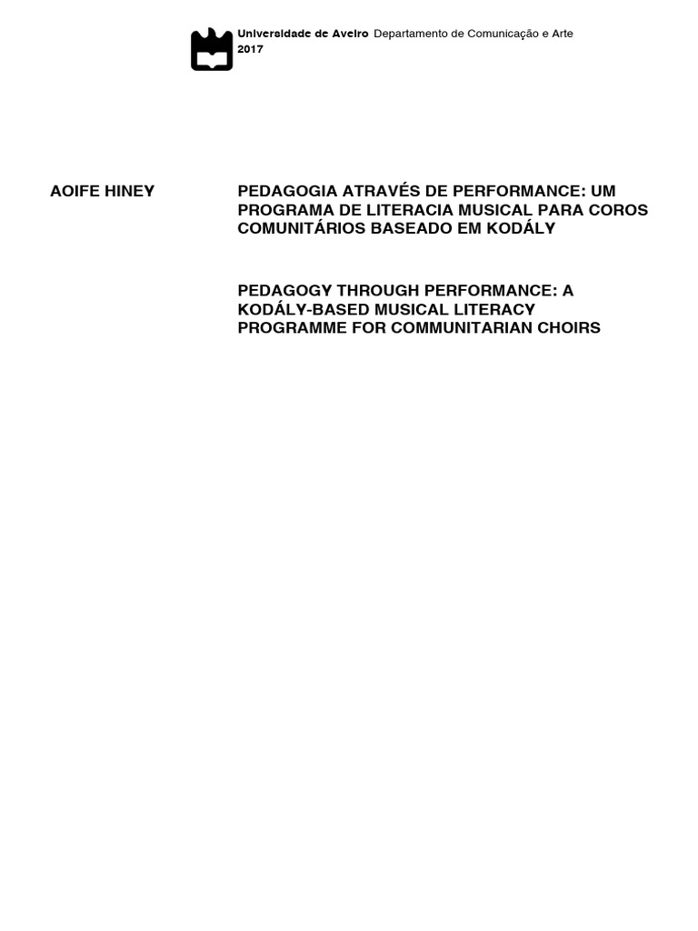 Programa Kodály para Coros Comunitários | PDF | Professor | Cognição